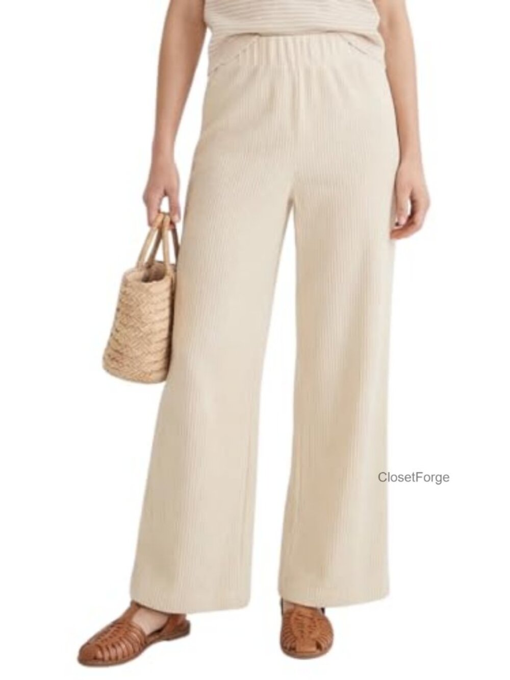 Corduroy Wide Leg Barrel Pants Elastic Waist Raw Hem
